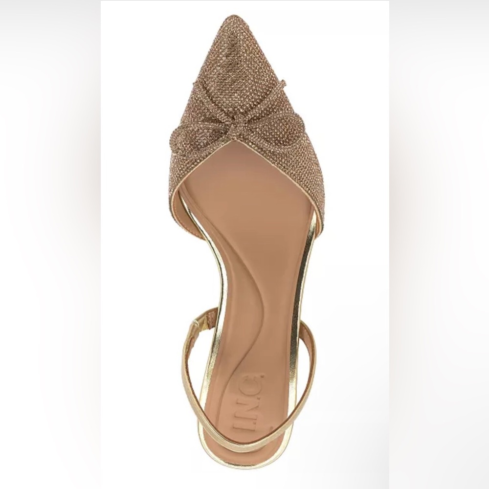 New in box I.N.C. International Concepts Gold Pointed Toe Sling Back Pumps. 8M
